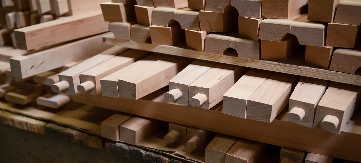 Stacks of wooden blocks on a wooden surface