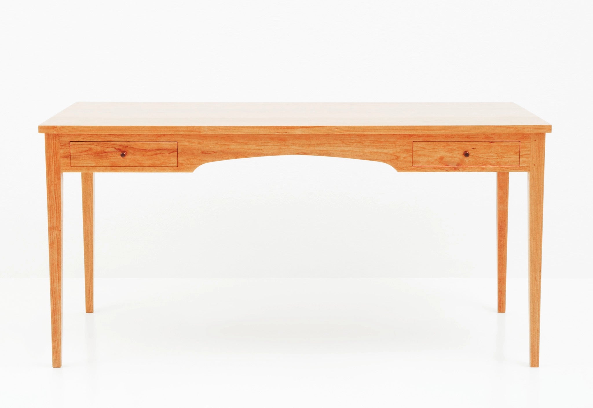 Wooden desk with a white background
