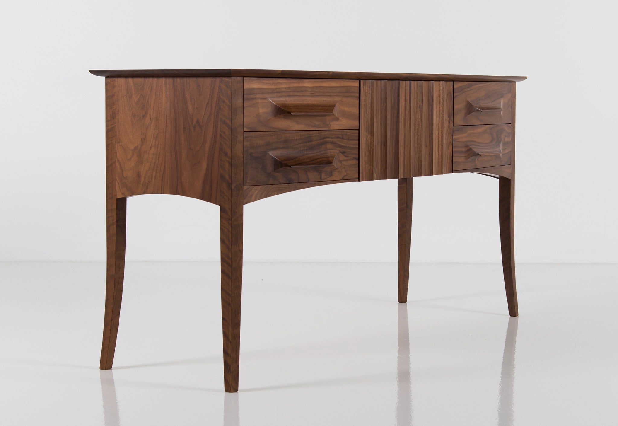Wooden sideboard with drawers on a white background