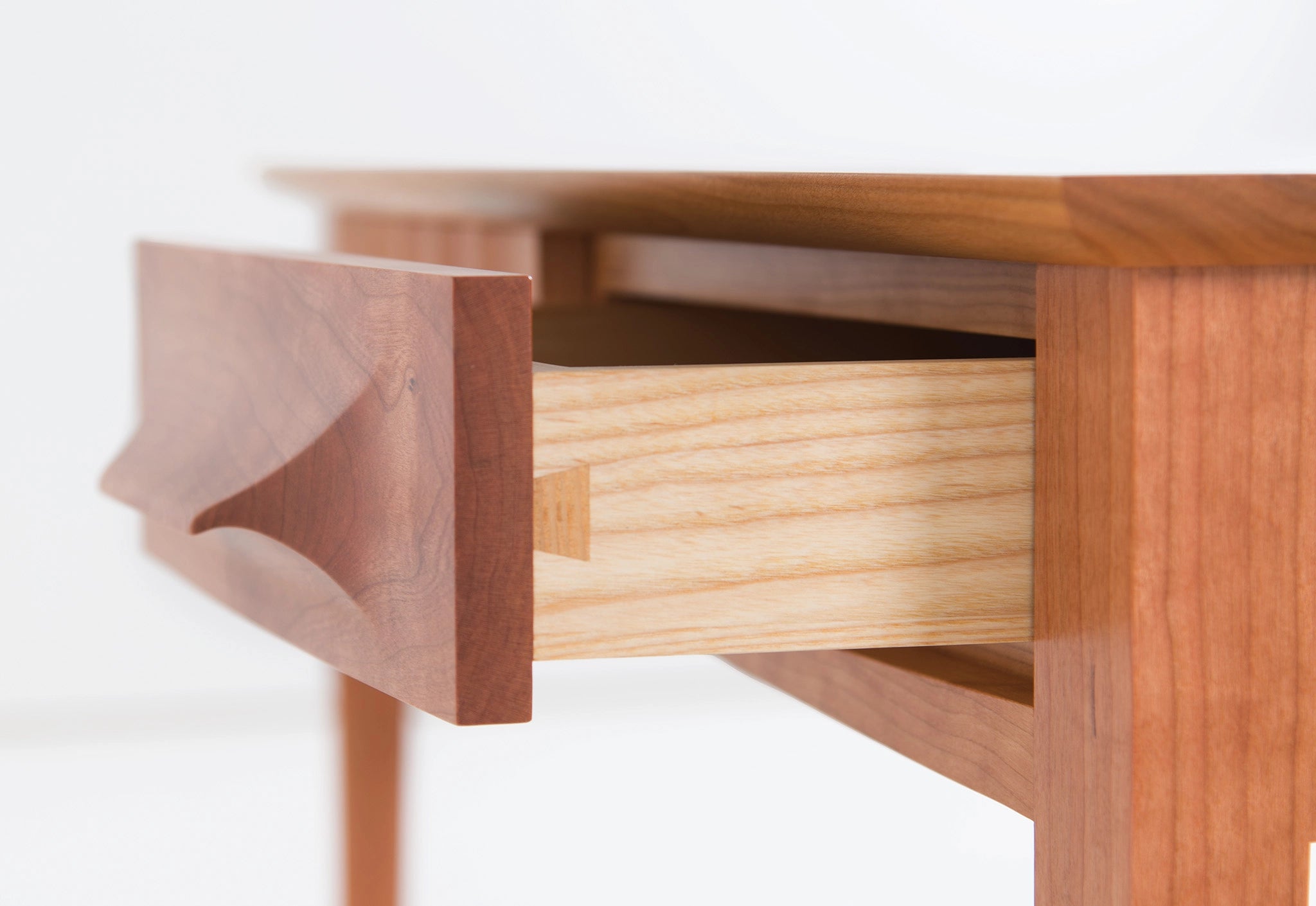 Wooden drawer with a white background