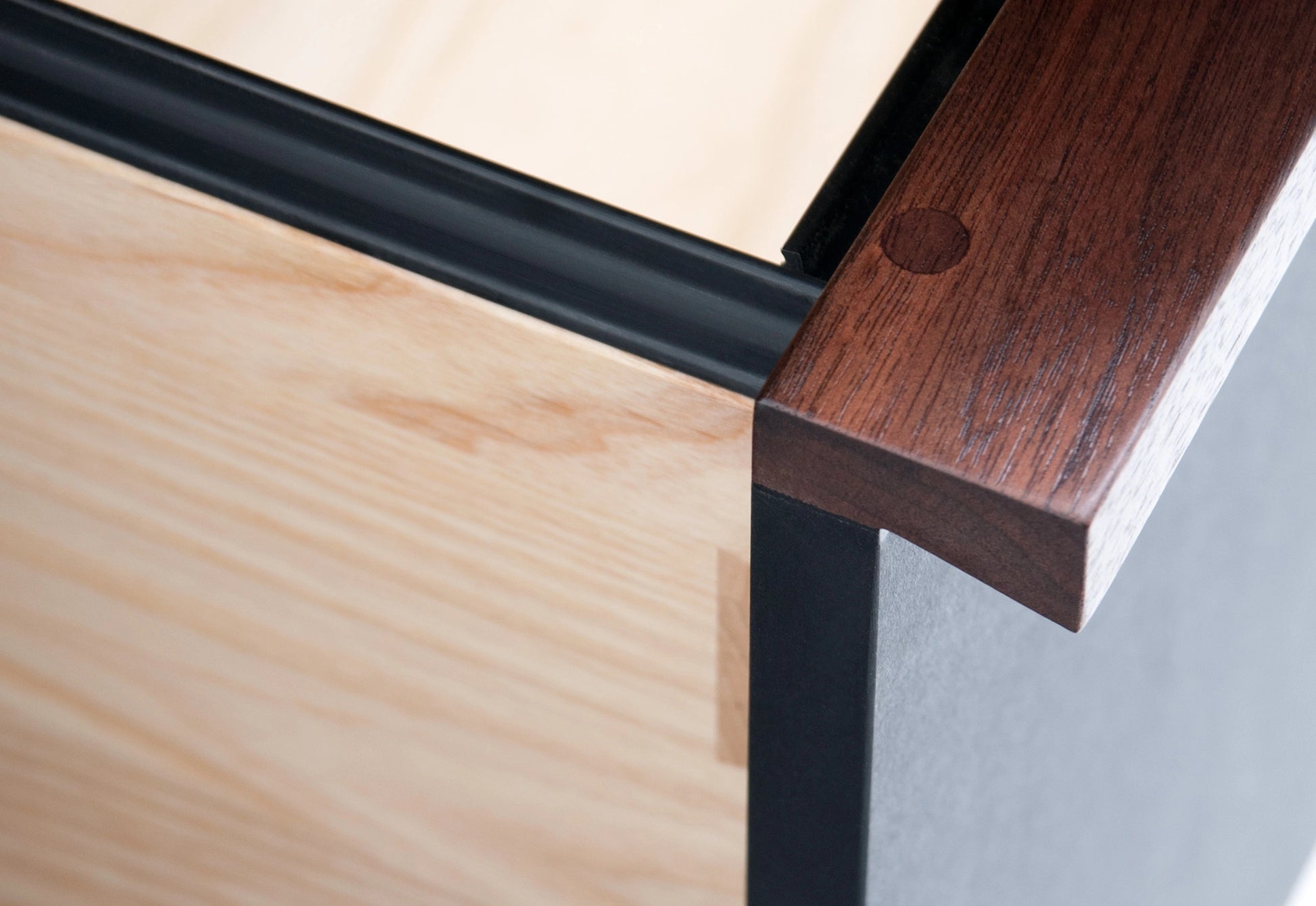 Close-up of a wooden file case corner structure