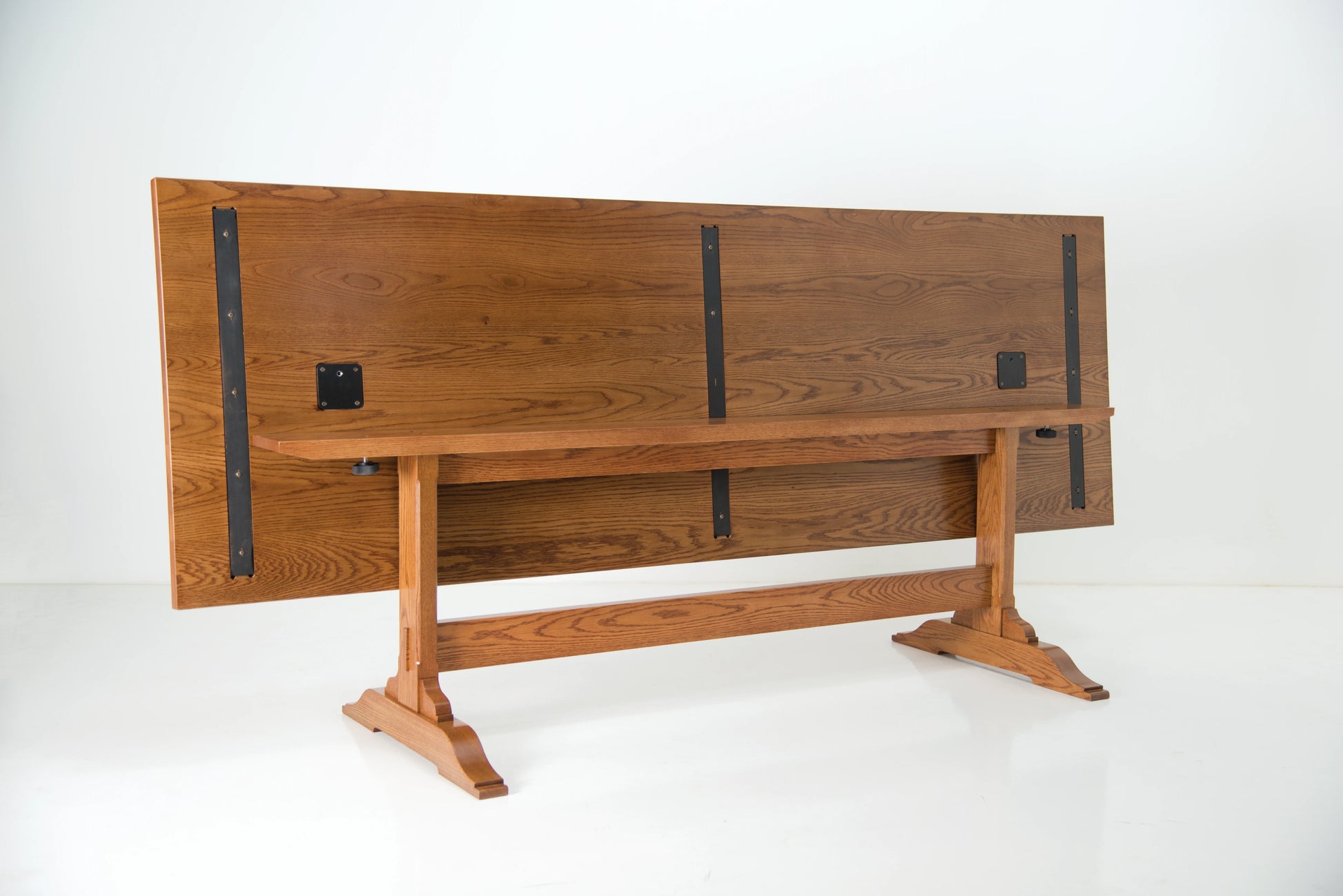 Wooden desk with a white background