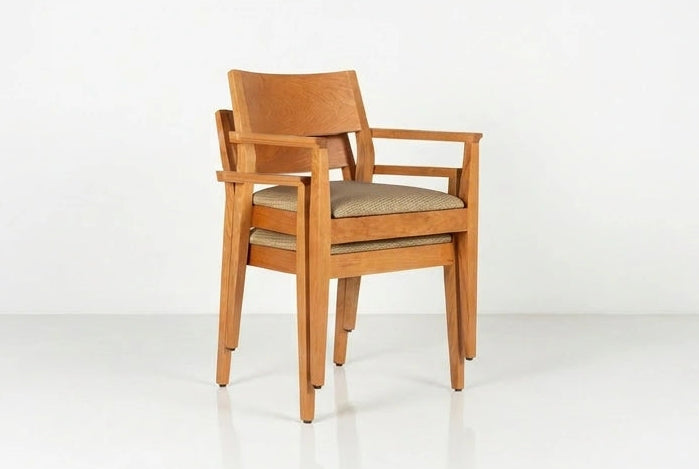Wooden chair with armrests on a white background
