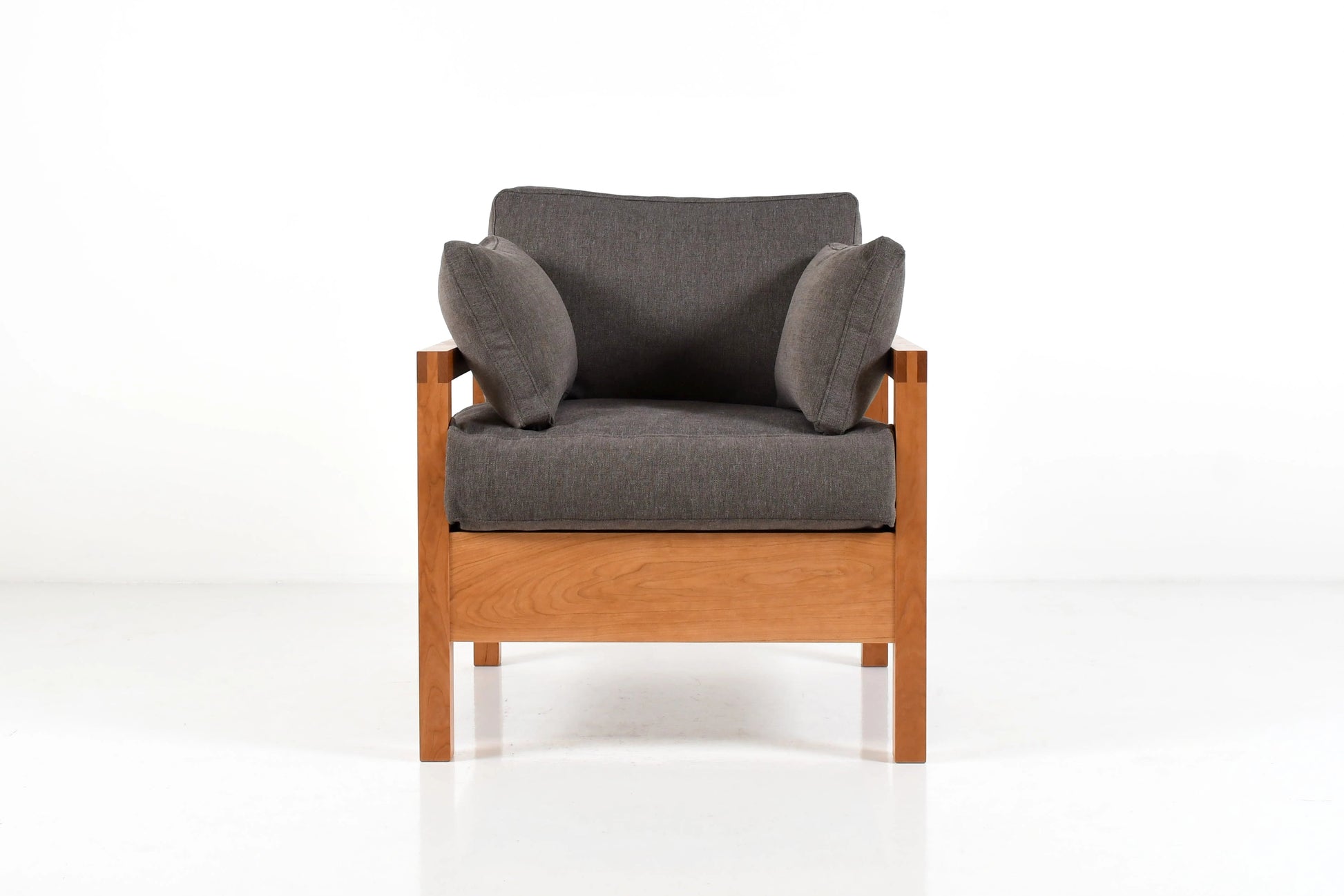 Chair with gray cushion on a white background