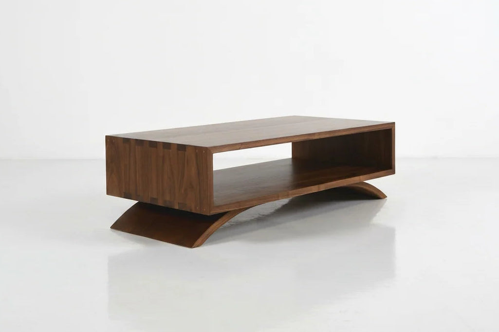Wooden coffee table on a white background