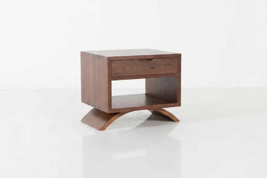 Wooden side table on a white background