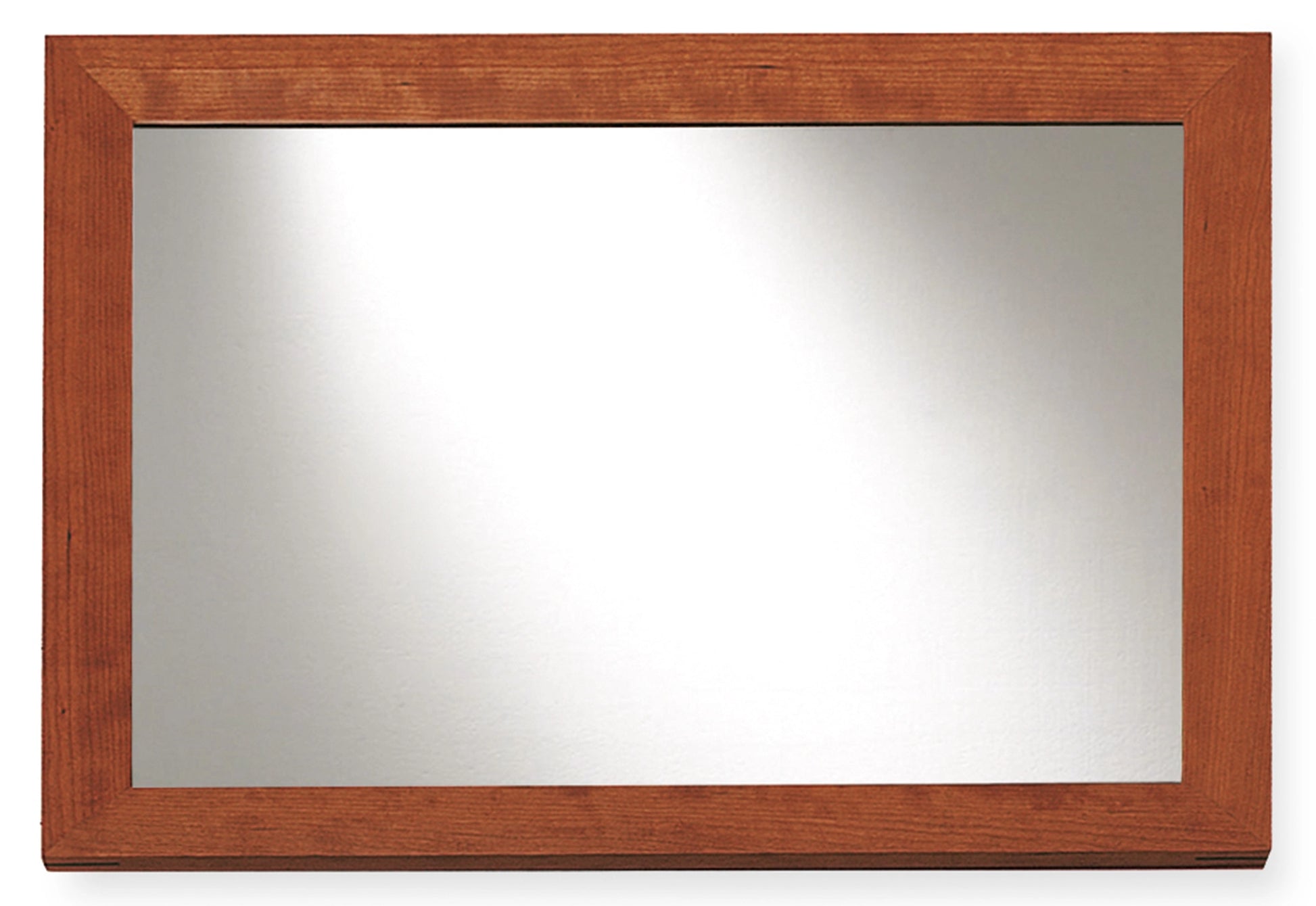 Rectangular mirror with a wooden frame on a white background