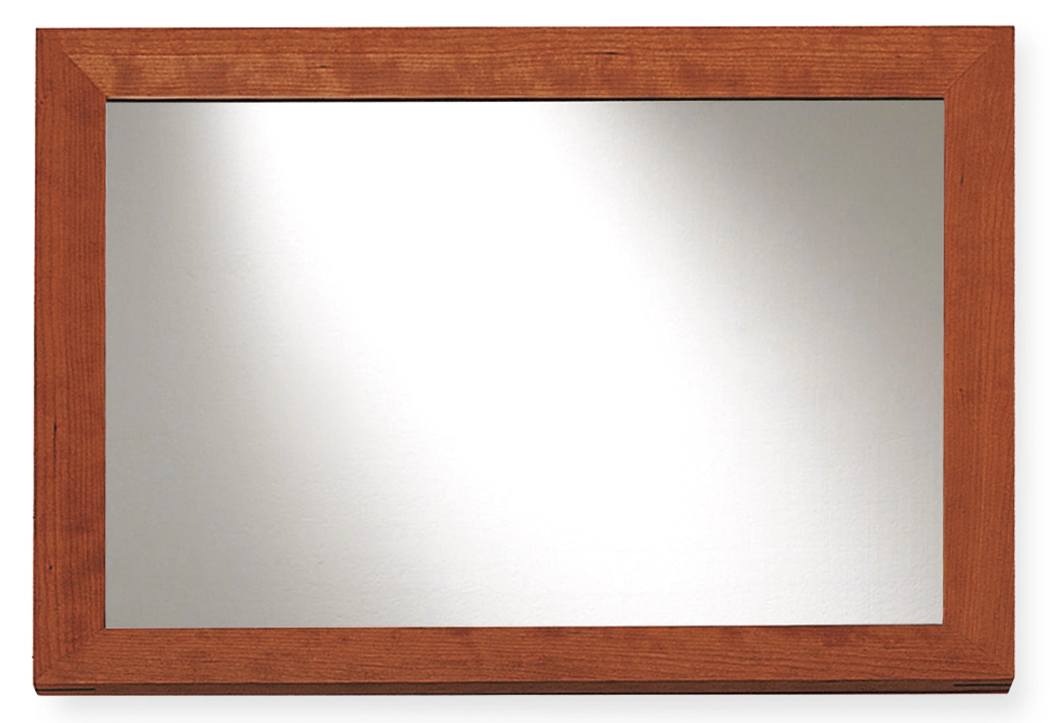 Rectangular mirror with a wooden frame on a white background