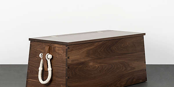 Wooden box made of walnut with woven rope handles