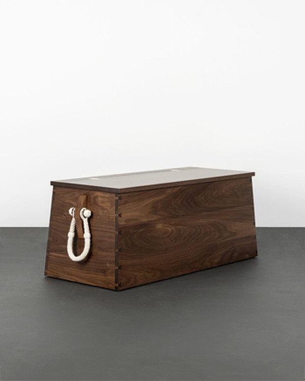 Wooden box made of walnut with woven rope handles