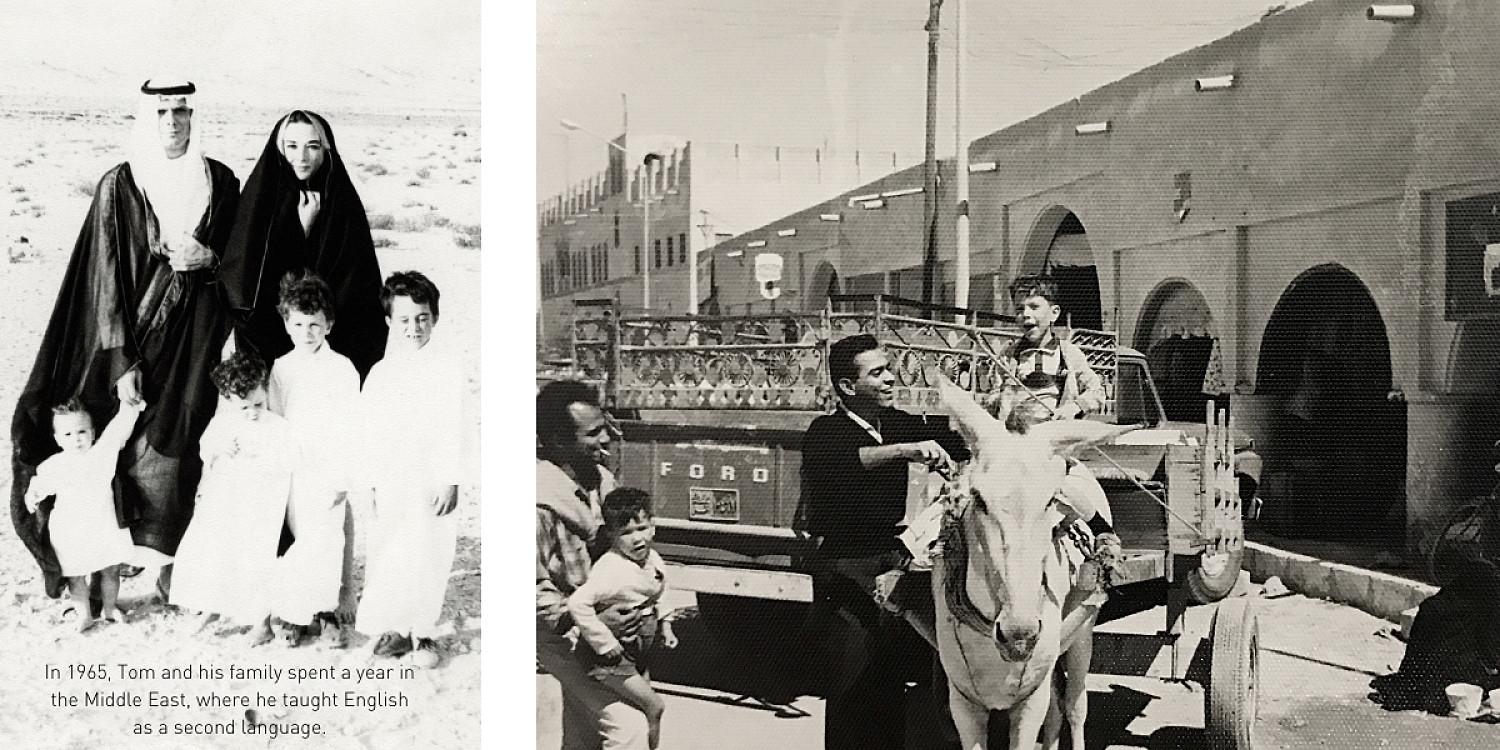 Left: Tom and Mary Moser with children in Saudi Arabia 1965, Right: