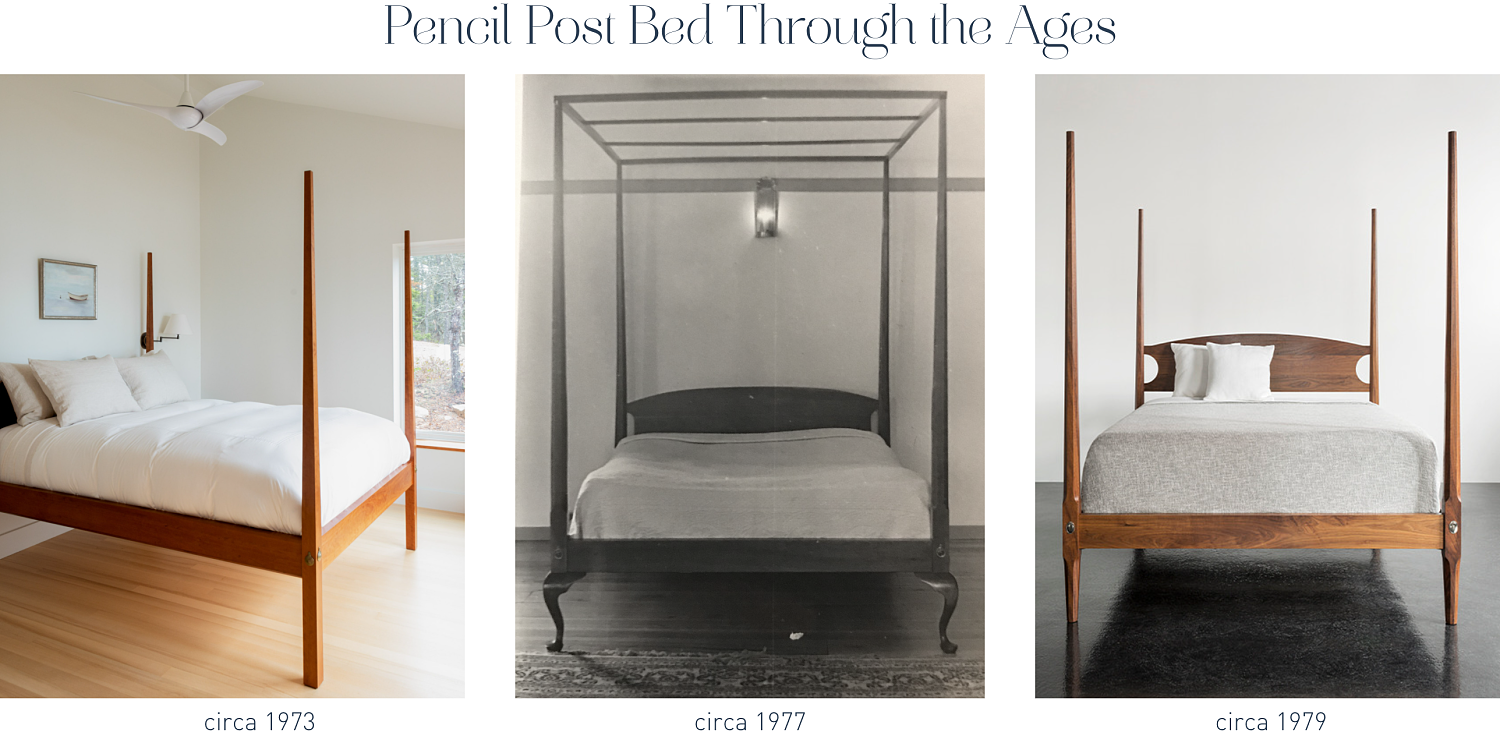 Pencil post bed on left from 1973, Pencil post bed circa 1977, Pencil Post bed circa 1979