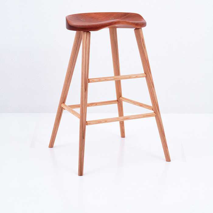 High Stool in cherry and ash legs 3/4 side view