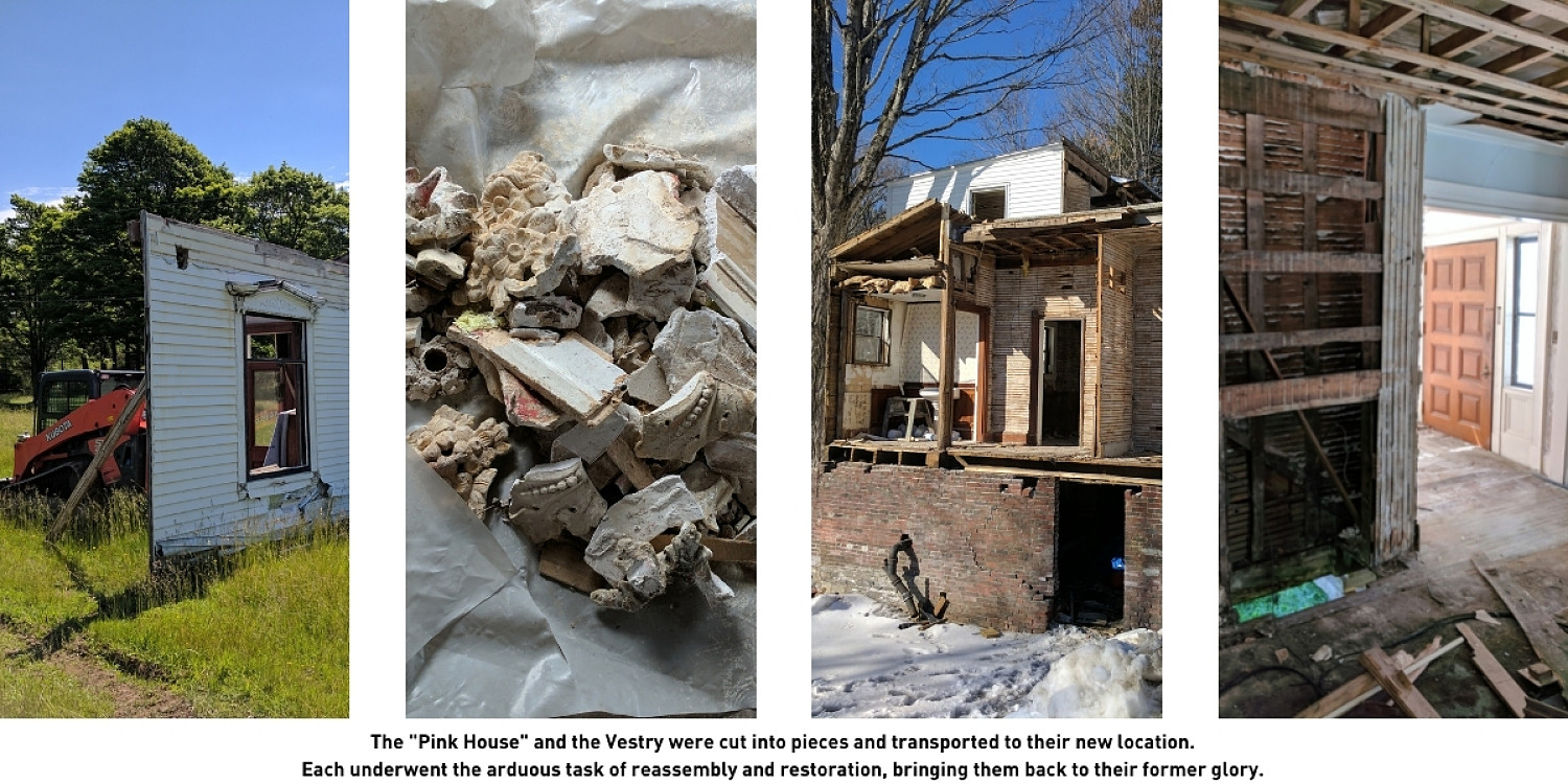 4 images of a disassembled and renovated house