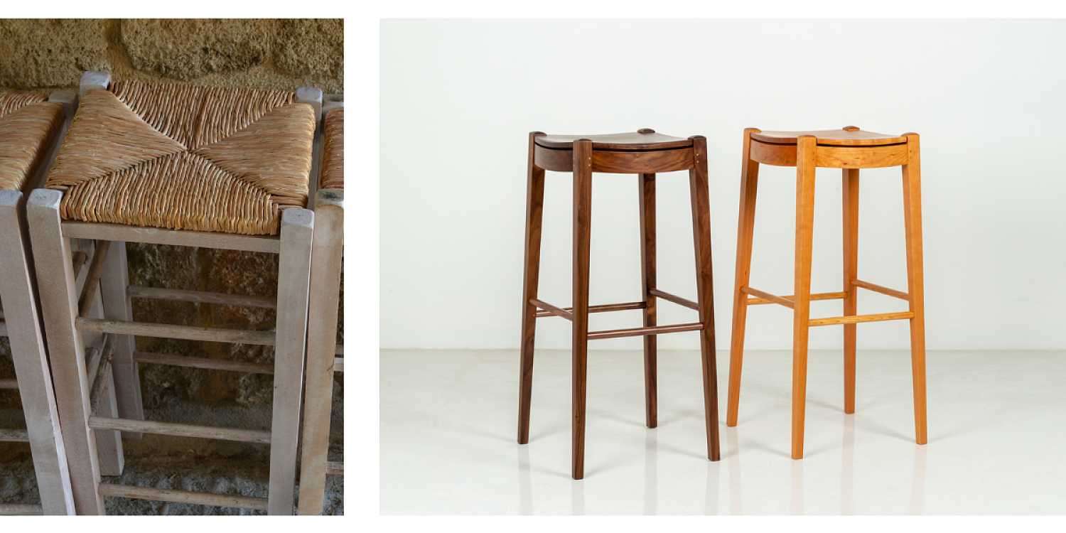 stool inspo and walnut and cherry island stool in studio setting