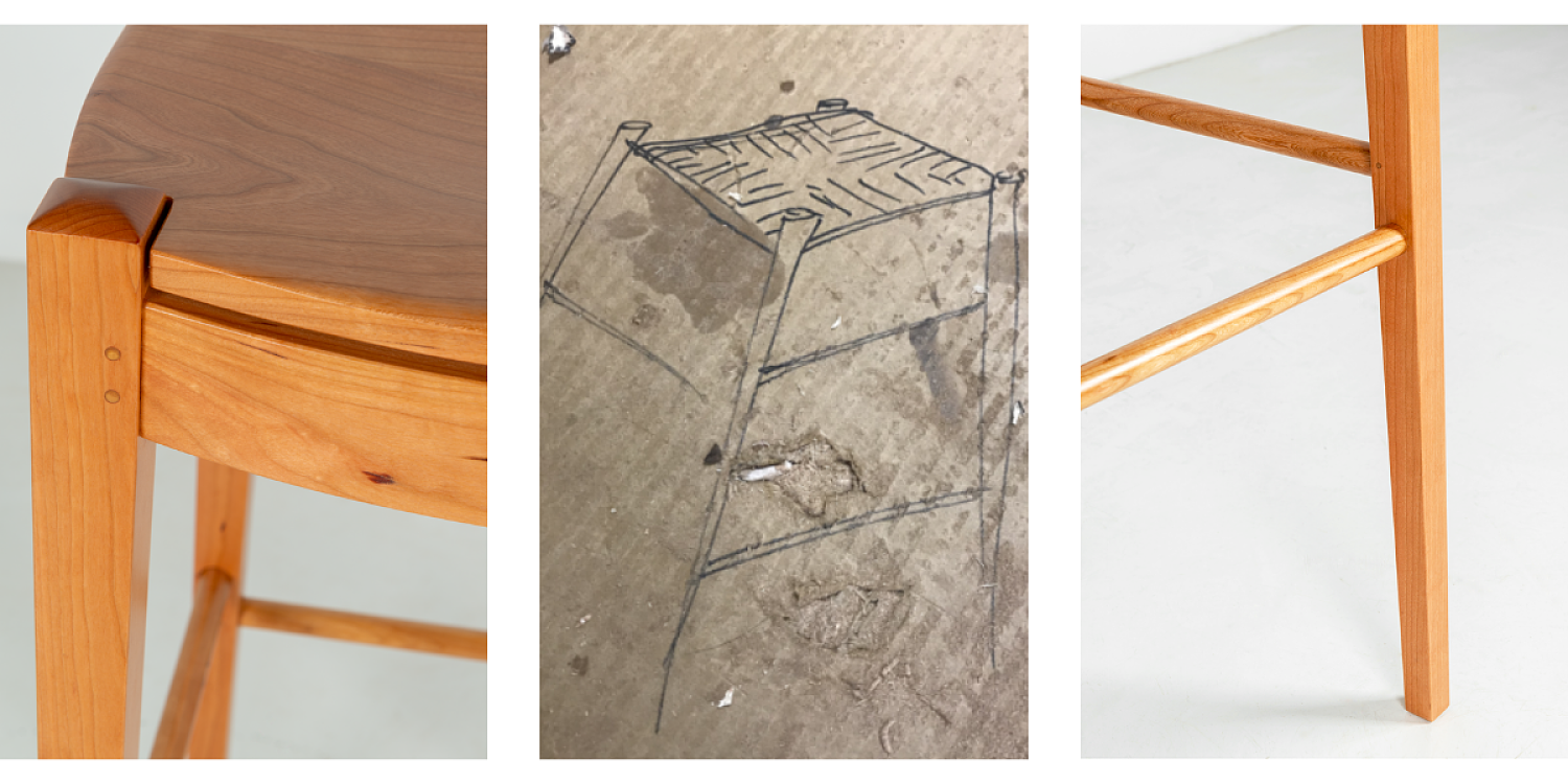 Island stool detail with inspo sketch as center image