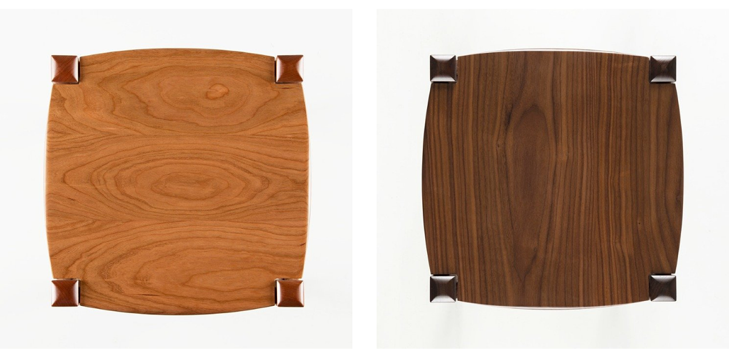Top down of cherry and walnut island stool seat