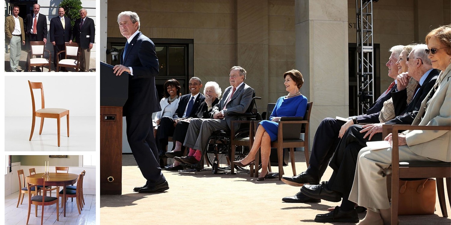 presidents past and present sitting in harpswell chairs