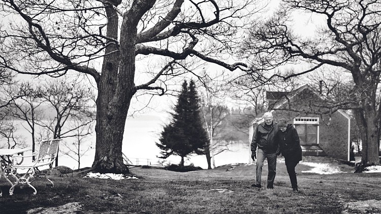 Tom and Mary Moser walking in Harpswell