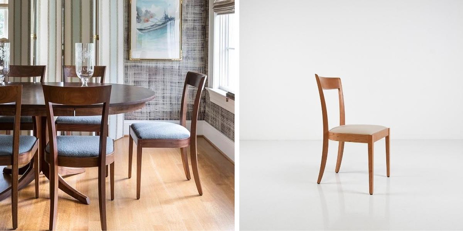 harpswell chair ad georgetown table in dining setting and harpswell chair in studio
