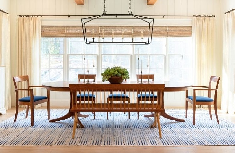 dining room featuring harpswell chair, georgetown double pedestal table in front of large window