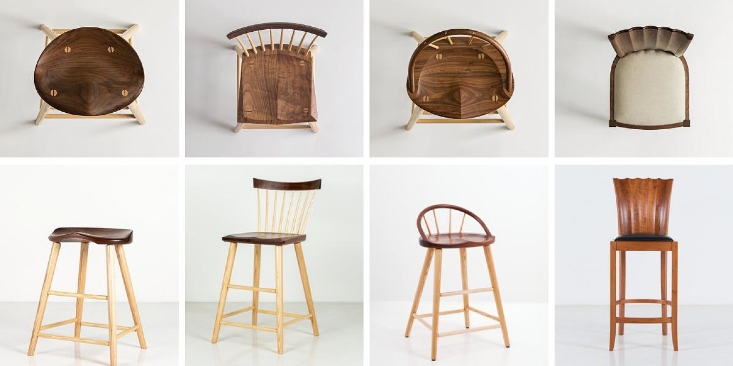 Top down and studio of wooden stools