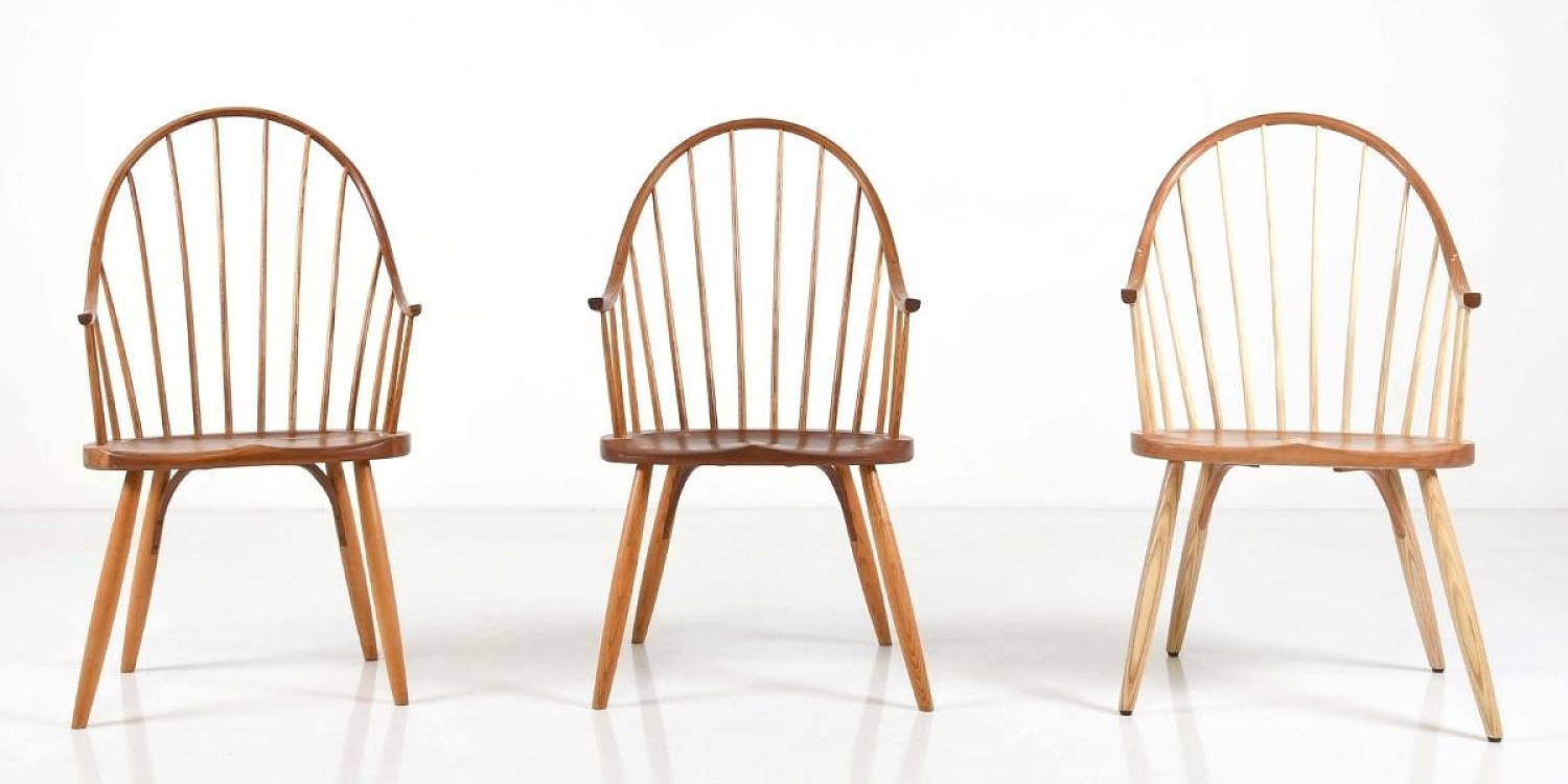 Three Thos. Moser Continuous Arm Chairs showing the aging of wood