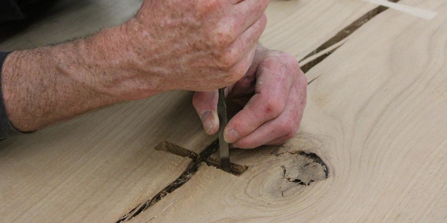 creating a butterfly on a live edge tabletop