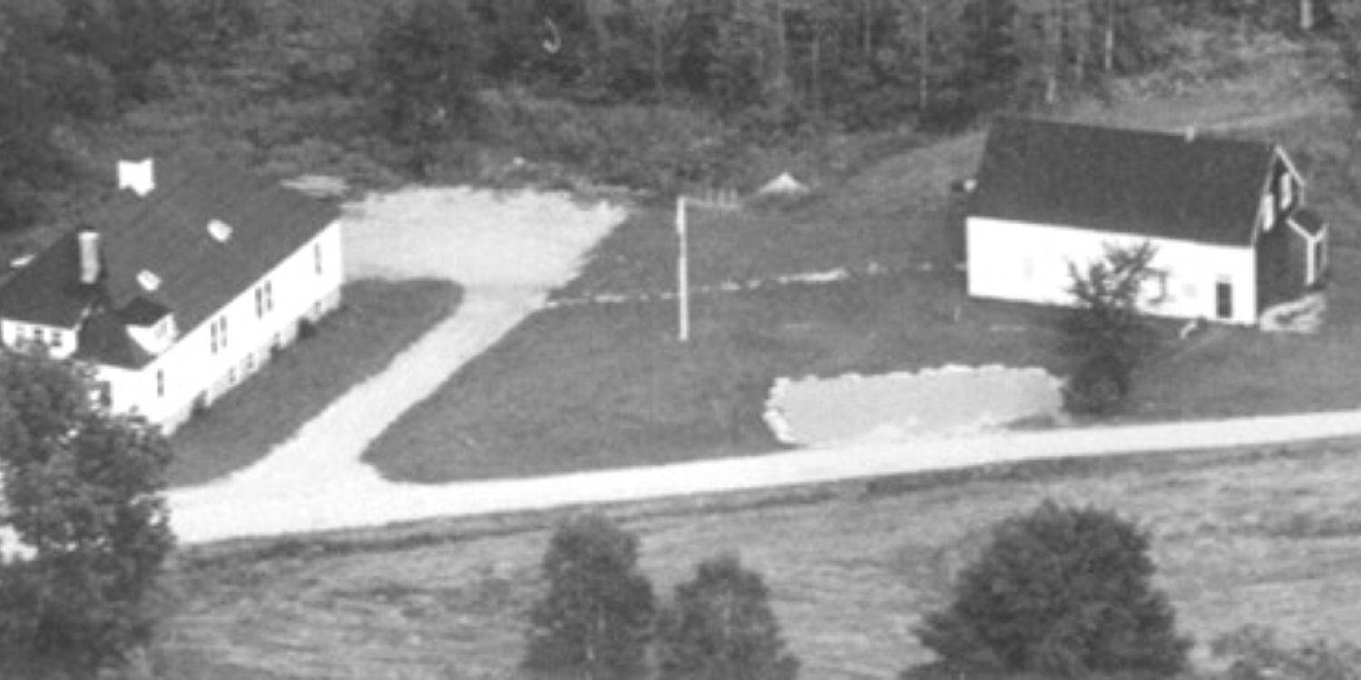 aerial view of the grange hall and the vestry