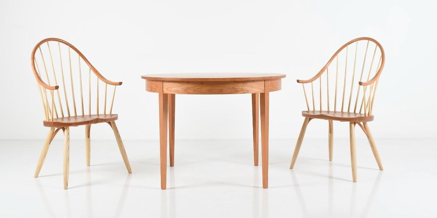 Thos. Moser Continuous Arm Chairs and Round Ring Dining Table in cherry