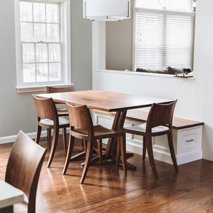 Walnut dining table and chairs