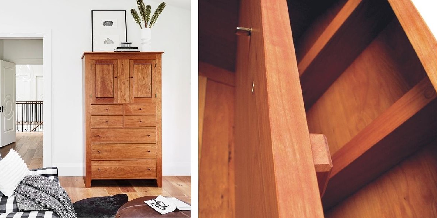 Dr. Whites chest in living room and detail of the secret compartment