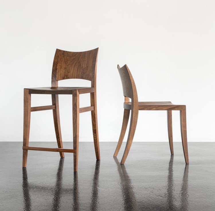 Auburn chair and stool in walnut, studio photography