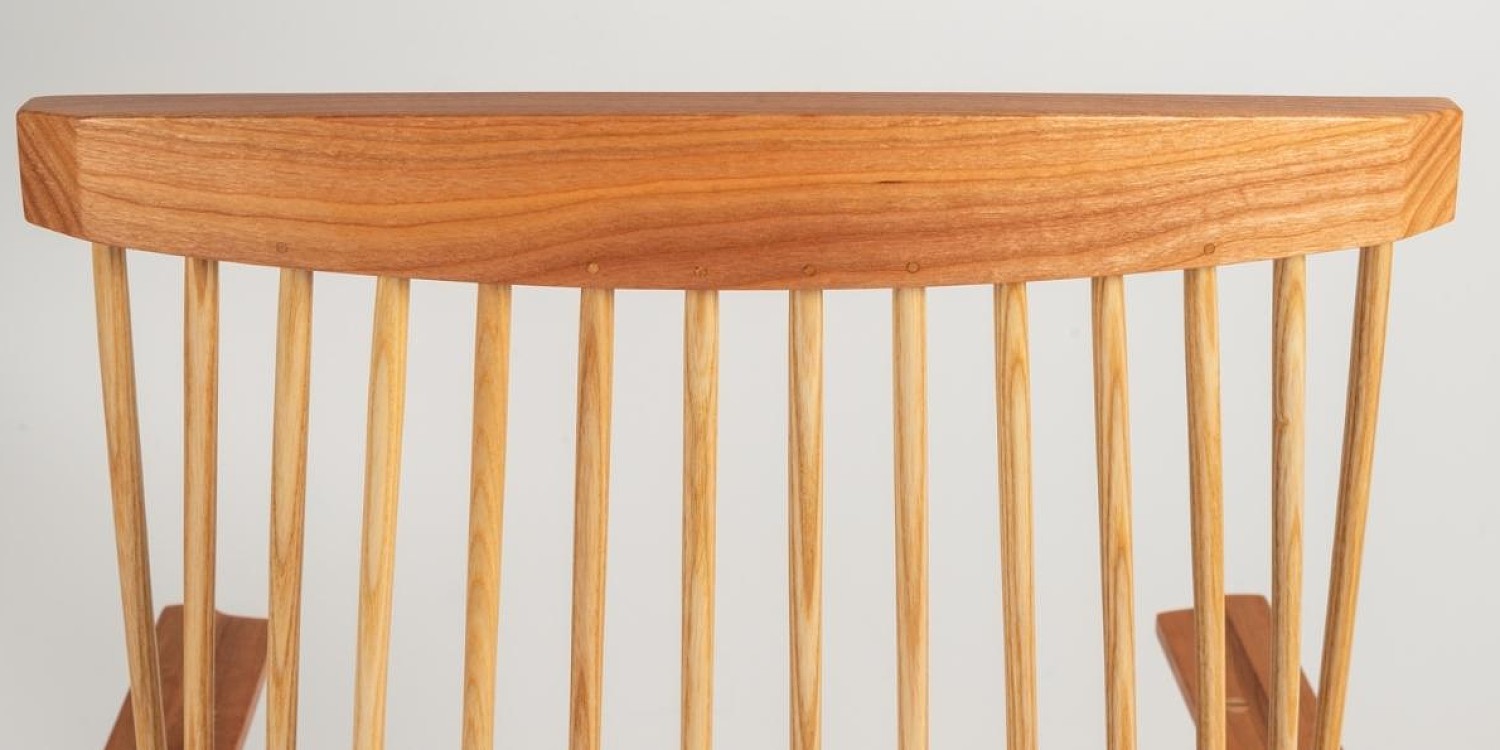 Back view of crest on spindle rocking chair