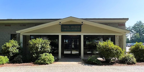 Exterior images of the Thos Moser workshop in Auburn, Maine.